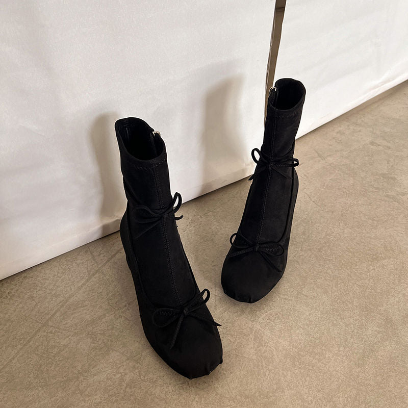 Karin Luna In Stock Spot Goods Hot-Selling Sweet Standard Bow Round-Toe Slim Short Boots