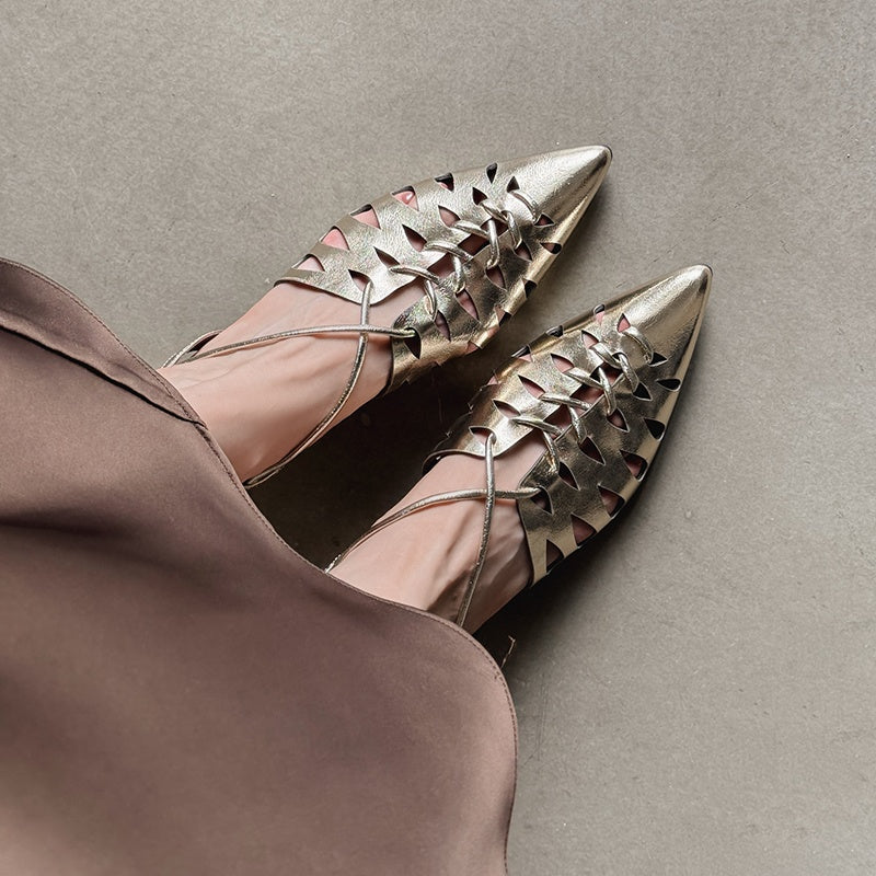 Karin Luna Braided Style ~Cross-woven Pointed Toe Closed-toe Sandals