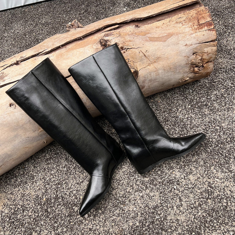 Karin Luna Elegant Style Pointed Toe Internal Height Increase Slip-On Long Boots