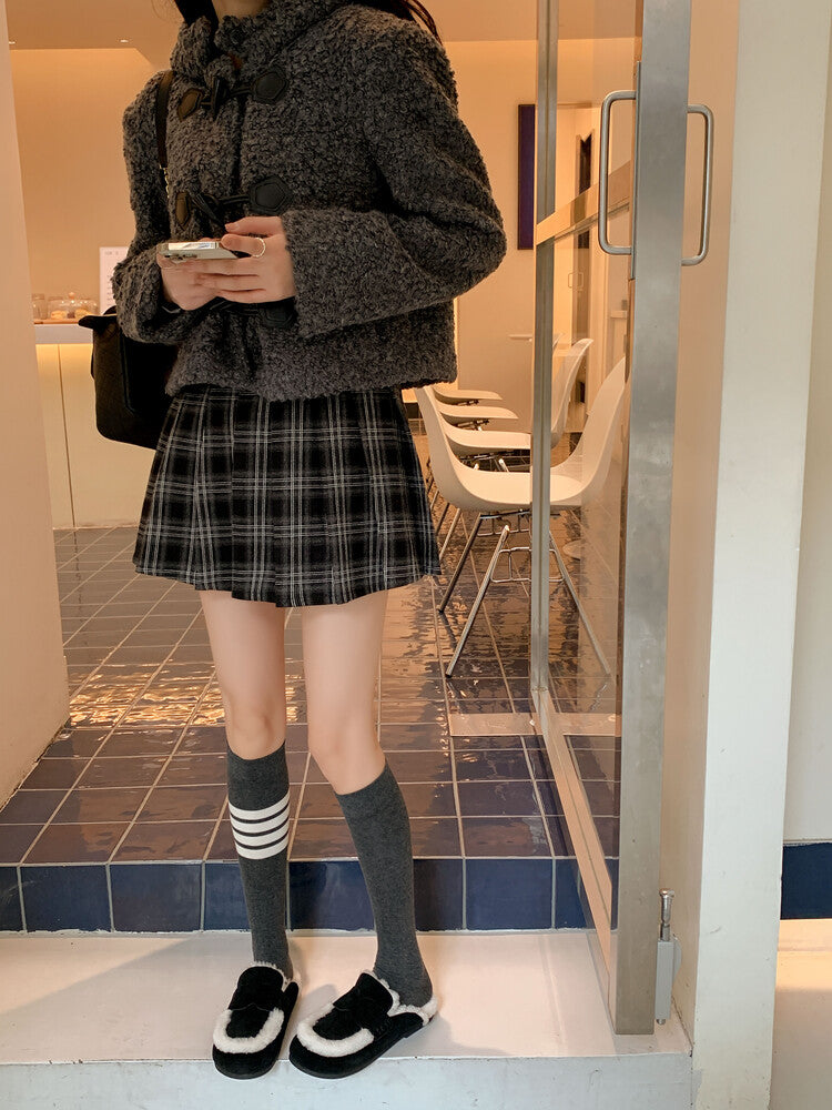 Karin Luna In Stock Look~This is such thick lamb wool Winter Atmosphere！Cowhide Leather Lamb Wool Round Toe Flat Sole Half Support！