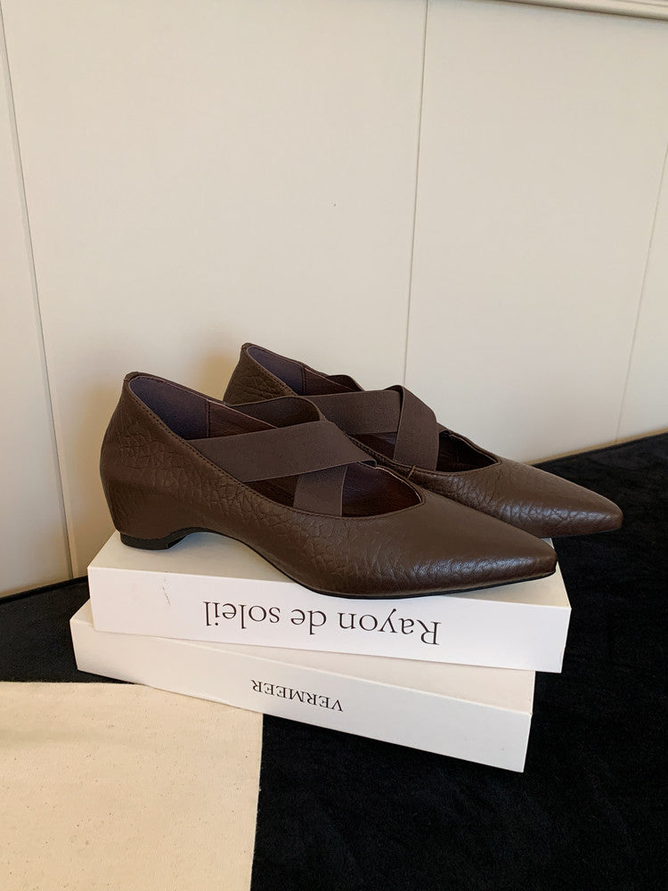 Karin Luna In Stock  Spot Goods  a Large Number of Spot Goods Pointed Toe Cross Strap Hidden Wedge Shoes