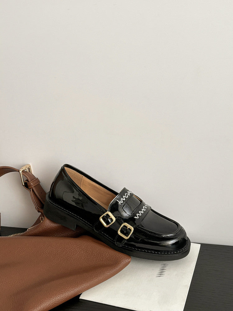 Karin Luna In Stock Spot Goods  Retro Style Slip-On Metal Buckle Loafers