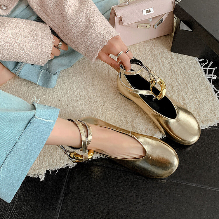 Karin Luna In Stock Large Stock Main Promotion  Two-Way Wear Height-Increasing Retro Gold Buckle Mary Jane Shoes