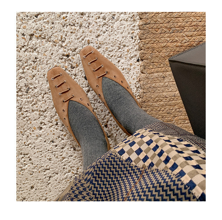 Karin Luna In Stock Spot Goods    Old Money Style Square Toe Suede Flats