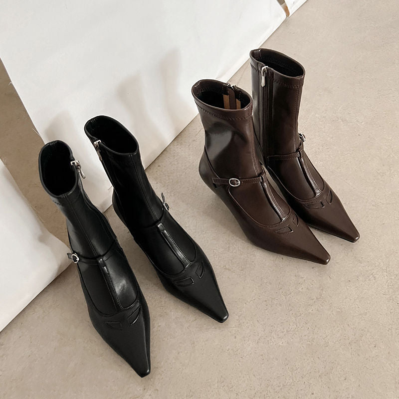 Karin Luna In Stock Spot Goods Elegant Stiletto Pointed Toe Side Zipper Short Boots