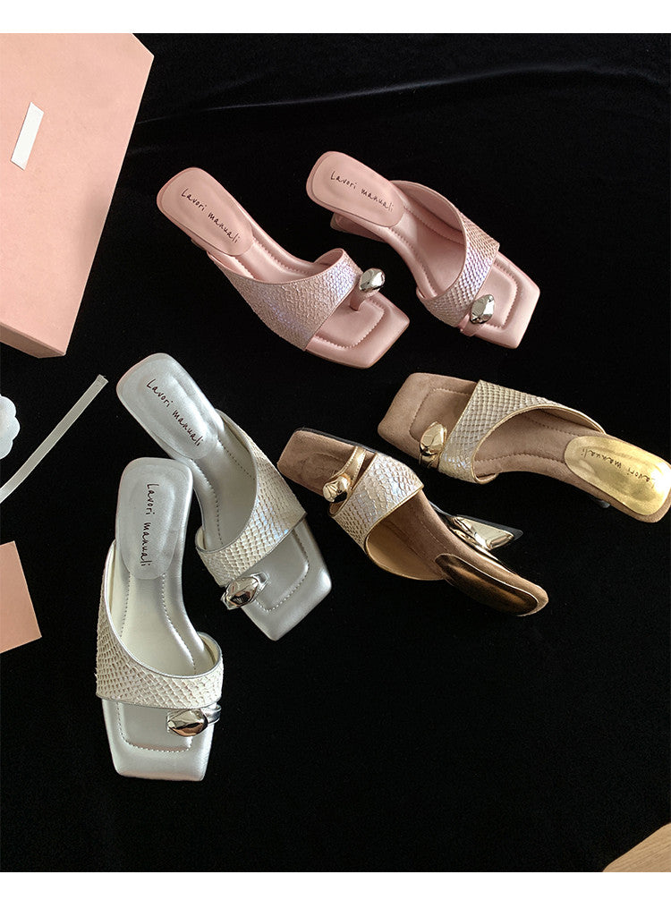 Karin Luna Fish Skin Series~Minimalist Square Toe Popular Irregular Heel Slippers
