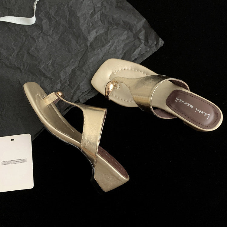 Karin Luna In Stock Spot Goods Clip-toe Square Toe Metal Buckle Minimalist Slippers