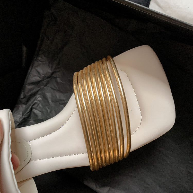 Karin Luna In Stock In Stock Minimalist Style Square-Toed Elegant Slippers