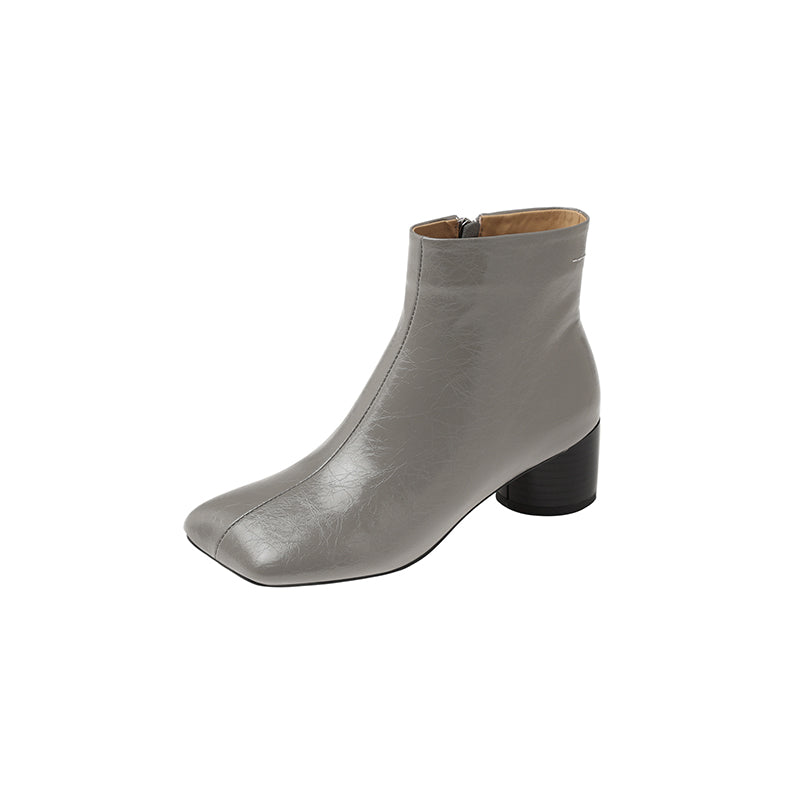 Karin Luna French Style Square Toe Chunky Heel Ankle Boots