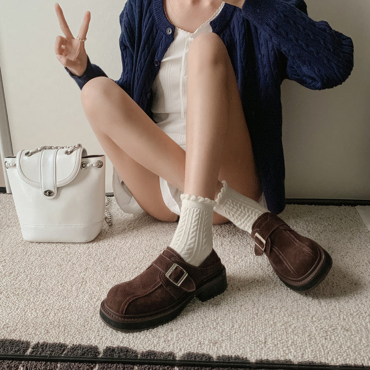 Karin Luna In Stock Spot Goods Metal Round Toe Cow Leather Thick Sole Flats