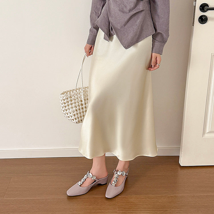 Karin Luna In Stock Spot Goods  T Handmade Sequin Flower Square Toe Height-Increasing Closed-Toe Slippers