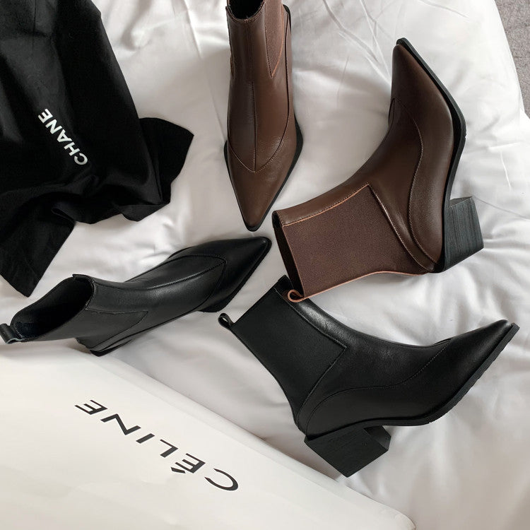 Karin Luna In Stock Spot Goods   Elegant Pointed Toe Chunky Heel Ankle Boots