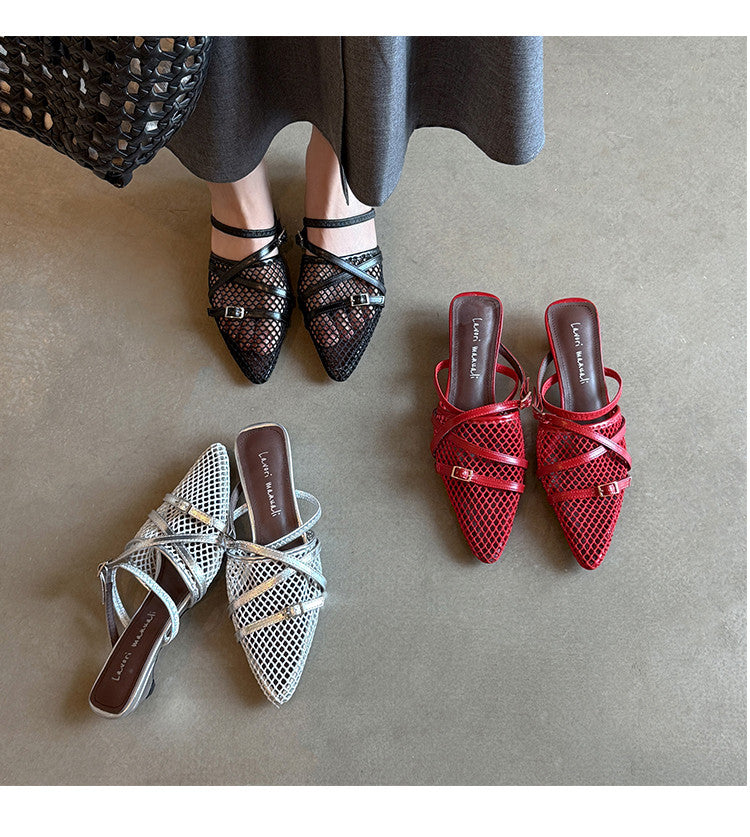 Karin Luna In Stock  Spot Goods  Mesh Series Elegant Closed-Toe Belt Buckle Slippers