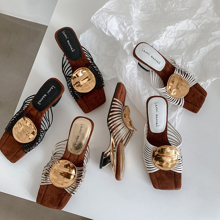 Karin Luna Bestseller Popular New Image  Comes with data plan included Resort Style Irregular Heel Thin Strap Slippers