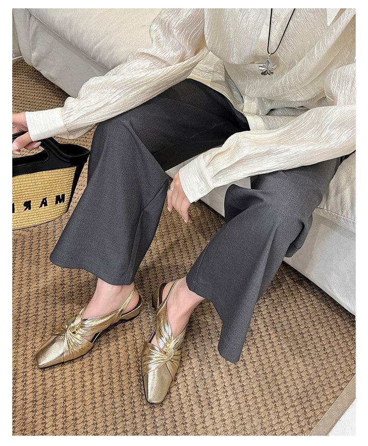 Karin Luna French Retro Wrinkled Small Square Toe Elegant Closed-Toe Sandals