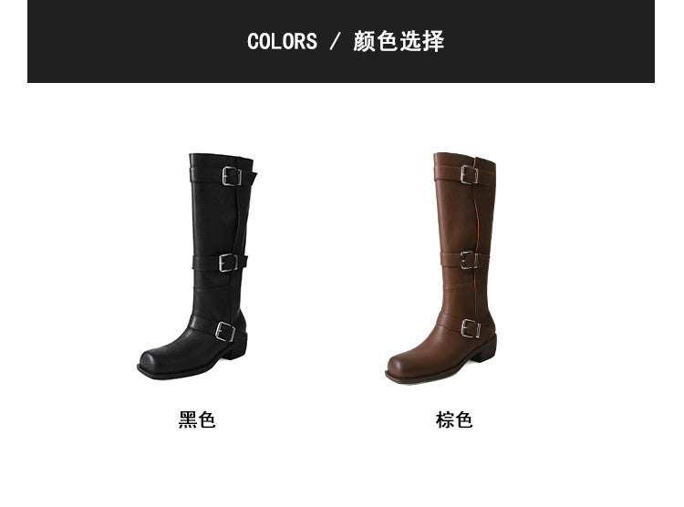Karin Luna In Stock In Stock European and American Style Square Toe Thick Sole Belt Buckle Long Boots