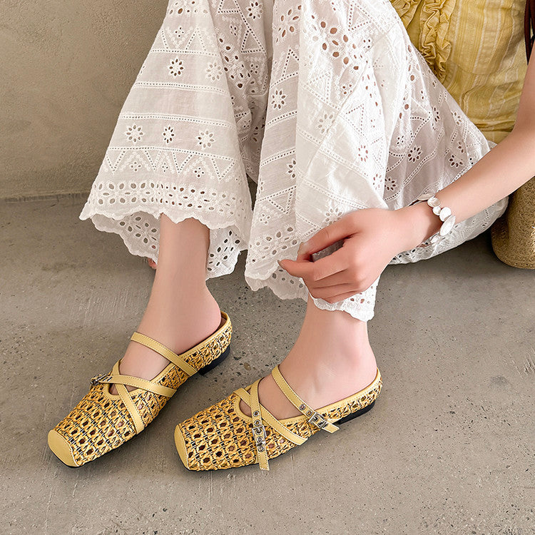 Karin Luna In Stock Spot Goods  Hot-Selling Square-Toe Woven Pig Nose Closed-Toe Slippers