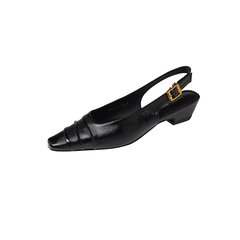 Karin Luna French Retro Square Toe Wrinkled Closed-Toe Sandals