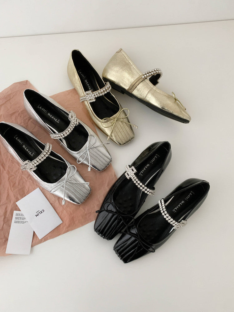 Karin Luna In Stock Spot Goods  Vintage Sweet Rhinestone One-Strap Granny Flats