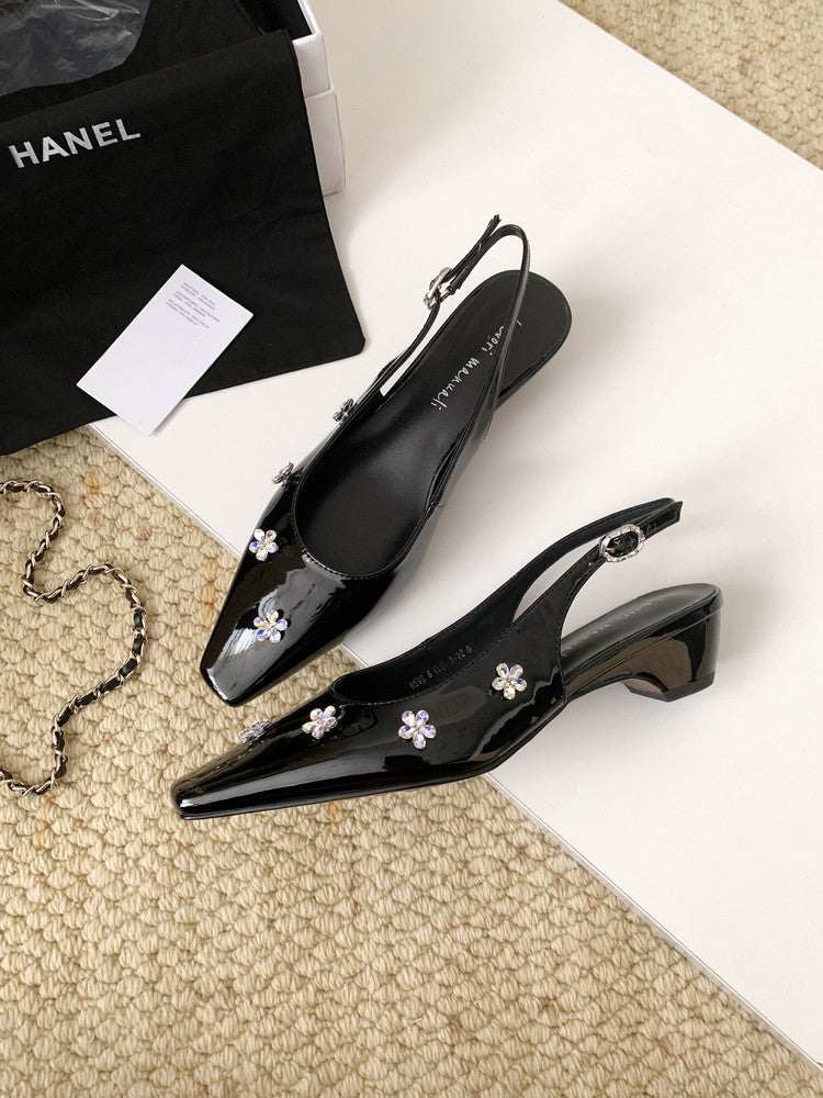 Karin Luna In Stock  Spot Goods  Rhinestone Small Square Toe Closed-Toe Sandals