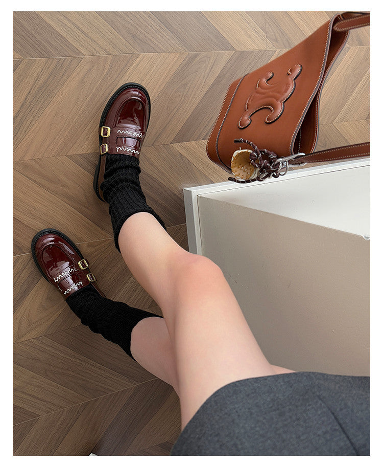 Karin Luna In Stock Spot Goods  Retro Style Slip-On Metal Buckle Loafers