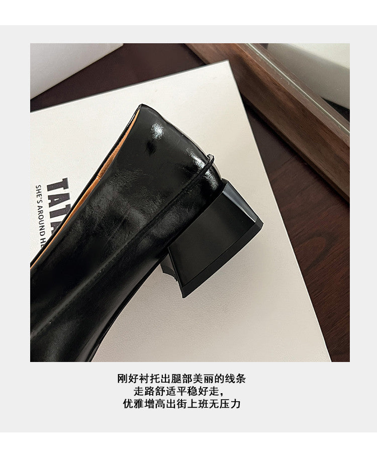 Karin Luna In Stock Spot Goods  Retro Full Leather Square Toe Shallow Mouth Single Shoes