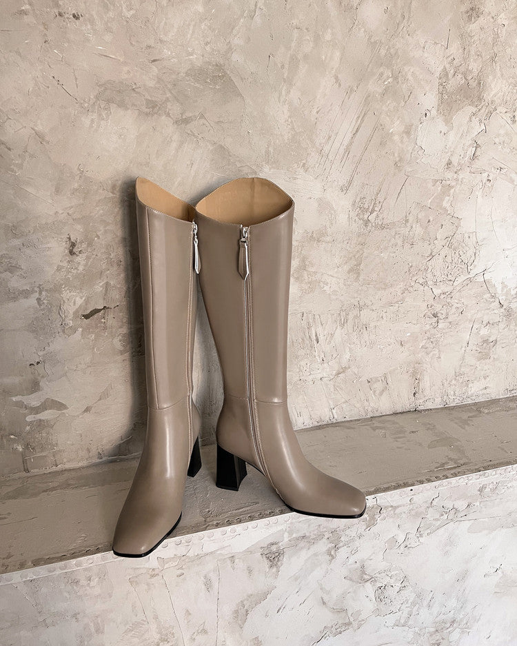 Karin Luna In Stock Spot Goods  Chunky Heel Side Zipper Riding Boots