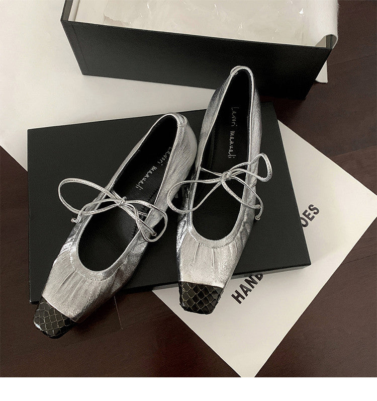 Karin Luna In Stock Spot Goods  Retro Sweet Bowknot Granny Wrinkled Single Shoes