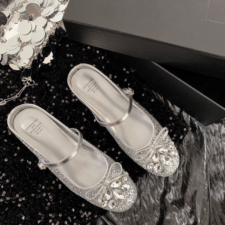 Karin Luna In Stock In Stock  Rhinestone One-Strap Round-Toe Slip-On Height-Increasing Soft Slippers