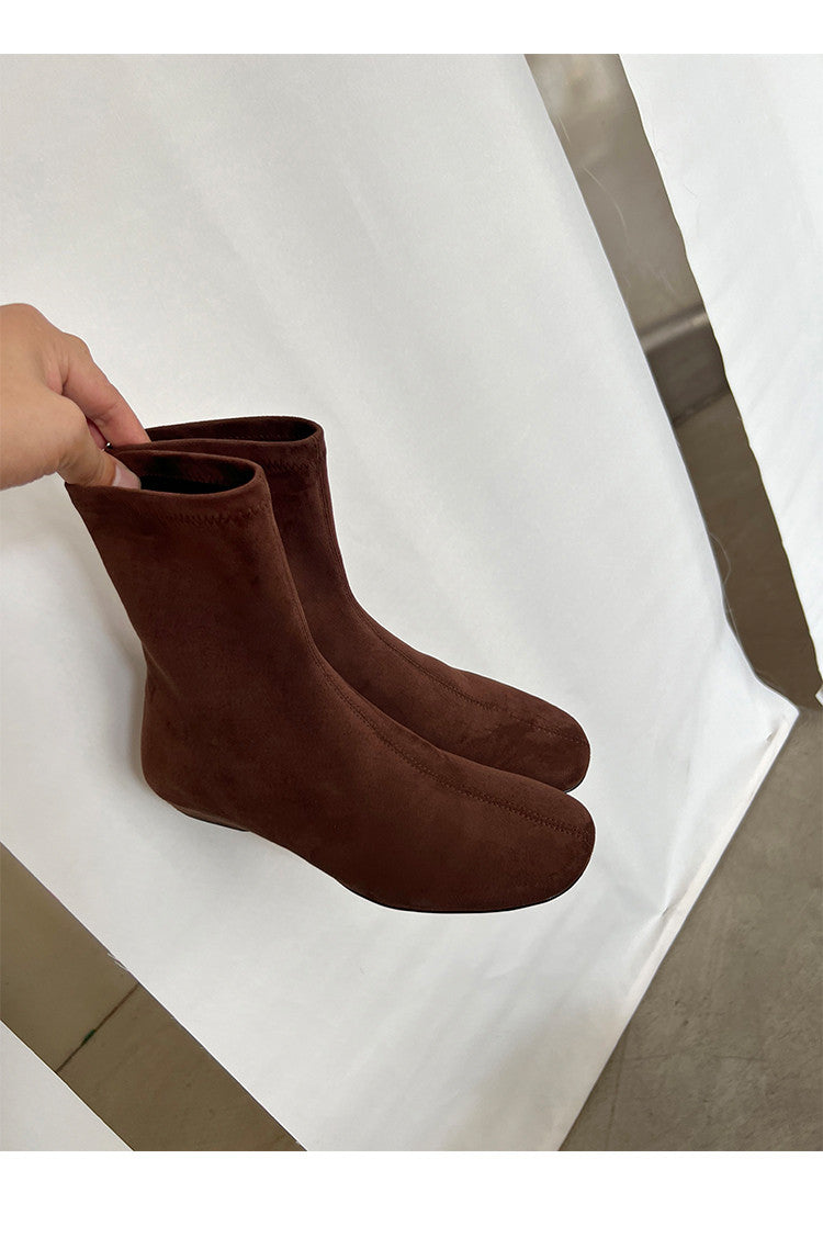 Karin Luna In Stock Spot Goods Round Toe Basic Stretch Slim Short Boots