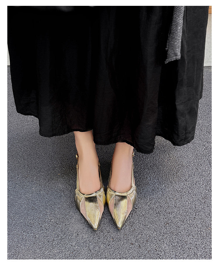 Karin Luna In Stock Spot Goods  Mesh Patchwork Pointed Toe Elegant Closed-Toe Sandals