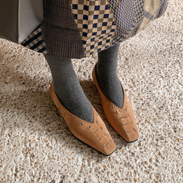 Karin Luna In Stock Spot Goods    Old Money Style Square Toe Suede Flats