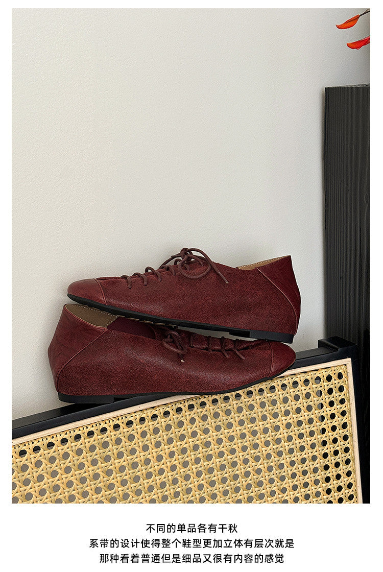 Karin Luna In Stock In Stock   Xiaohongshu Hot-Selling Lace-Up Round-Toe Deep Mouth Single Shoes