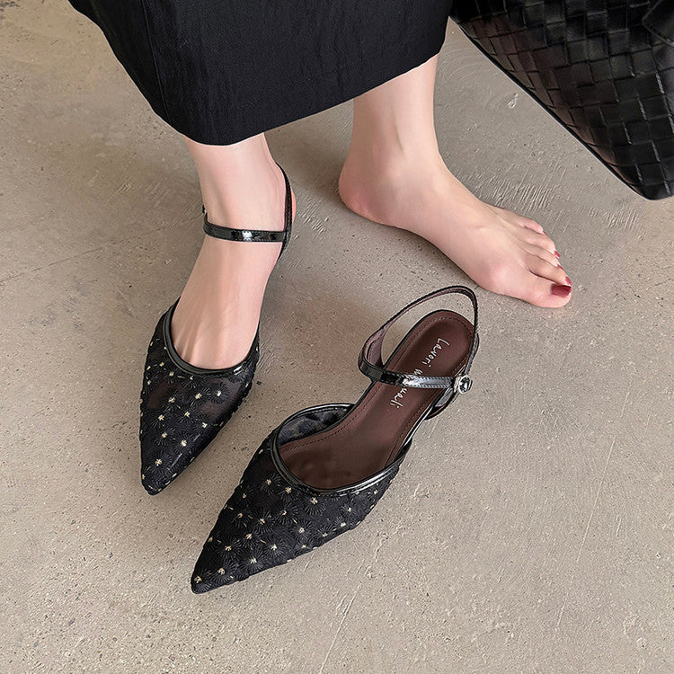 Karin Luna In Stock Spot Goods Embroidered Daisy Sheepskin Mesh Elegant Closed-Toe Slippers