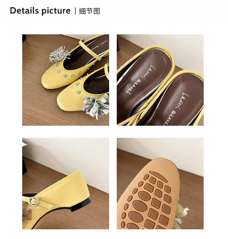 Karin Luna In Stock Spot Goods  Full-grain leather inside and out  Ultra Exquisite Round Toe Hidden Heel Closed-Toe Slippers