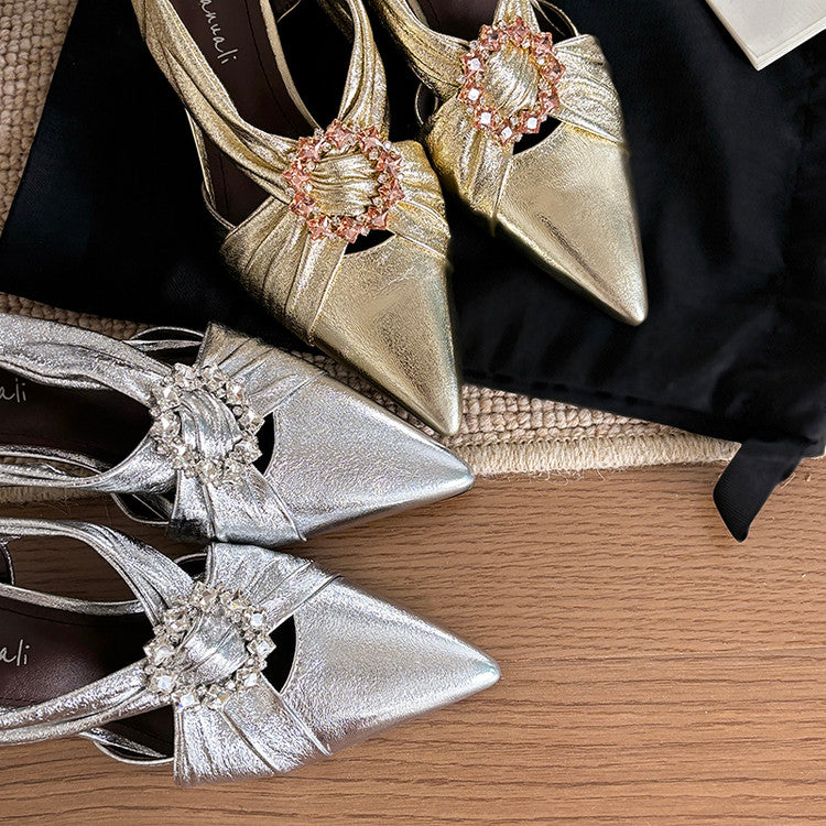 Karin Luna Bestseller Popular  Pointed Toe Irregular Heel Elegant Rhinestone Closed-Toe Sandals