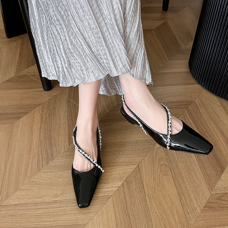 Karin Luna In Stock In Stock  Fresh Summer Vibes  Rhinestone Small Square Toe Elegant Closed-Toe Sandals