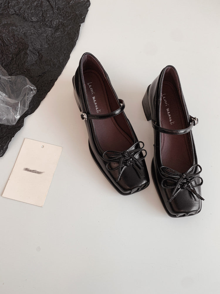 Karin Luna In Stock Spot Goods   One-strap Bowknot Square Toe Chunky Heel Mary Jane Shoes