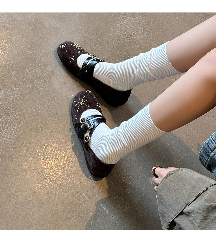 Karin Luna In Stock Spot Goods Studded Rivet Hidden Wedge Mary Jane Shoes