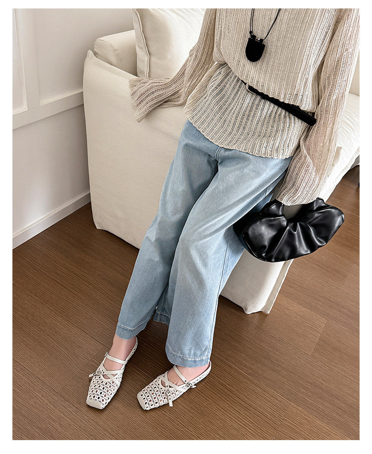 Karin Luna In Stock Spot Goods  Hot-Selling Square-Toe Woven Pig Nose Closed-Toe Slippers