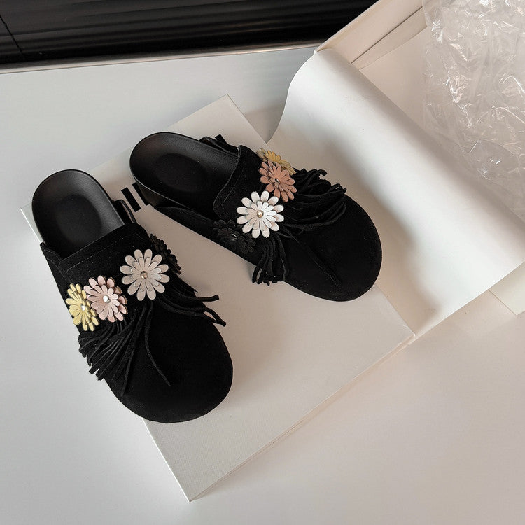 Karin Luna   Tassel Three-Dimensional Flower Thick-Soled Closed-Toe Slippers