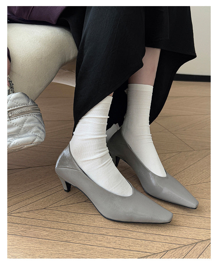 Karin Luna In Stock In Stock ~Basic Versatile French Style Small Square Toe Shallow Mouth Single Shoes