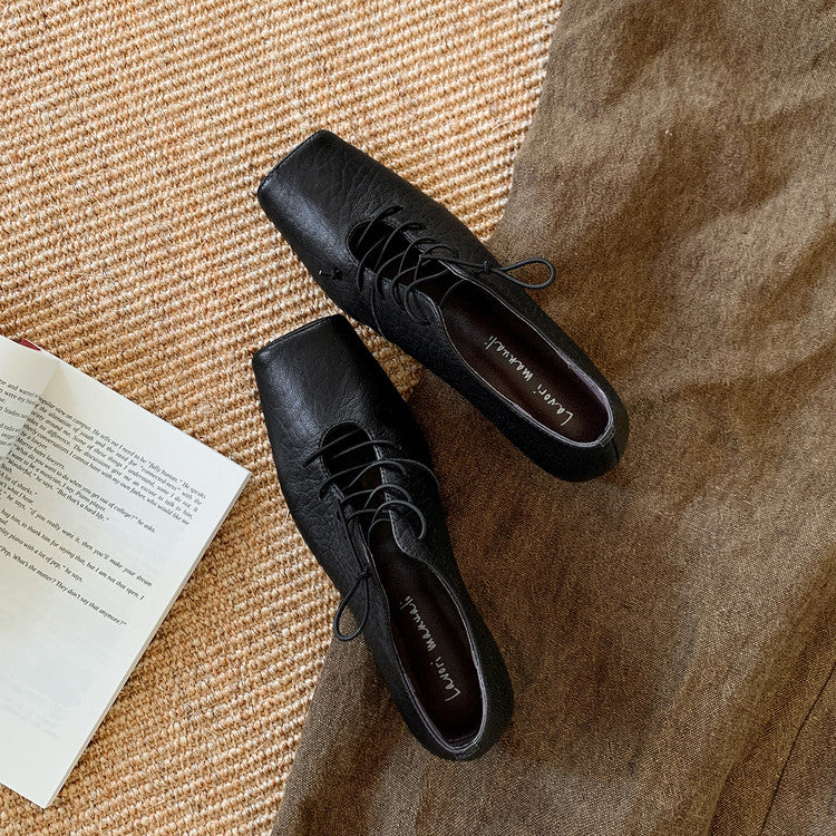 Karin Luna In Stock Spot Goods Elephant Pattern Series~Square-Toed Old Money Style Internal Height-Increasing Flats