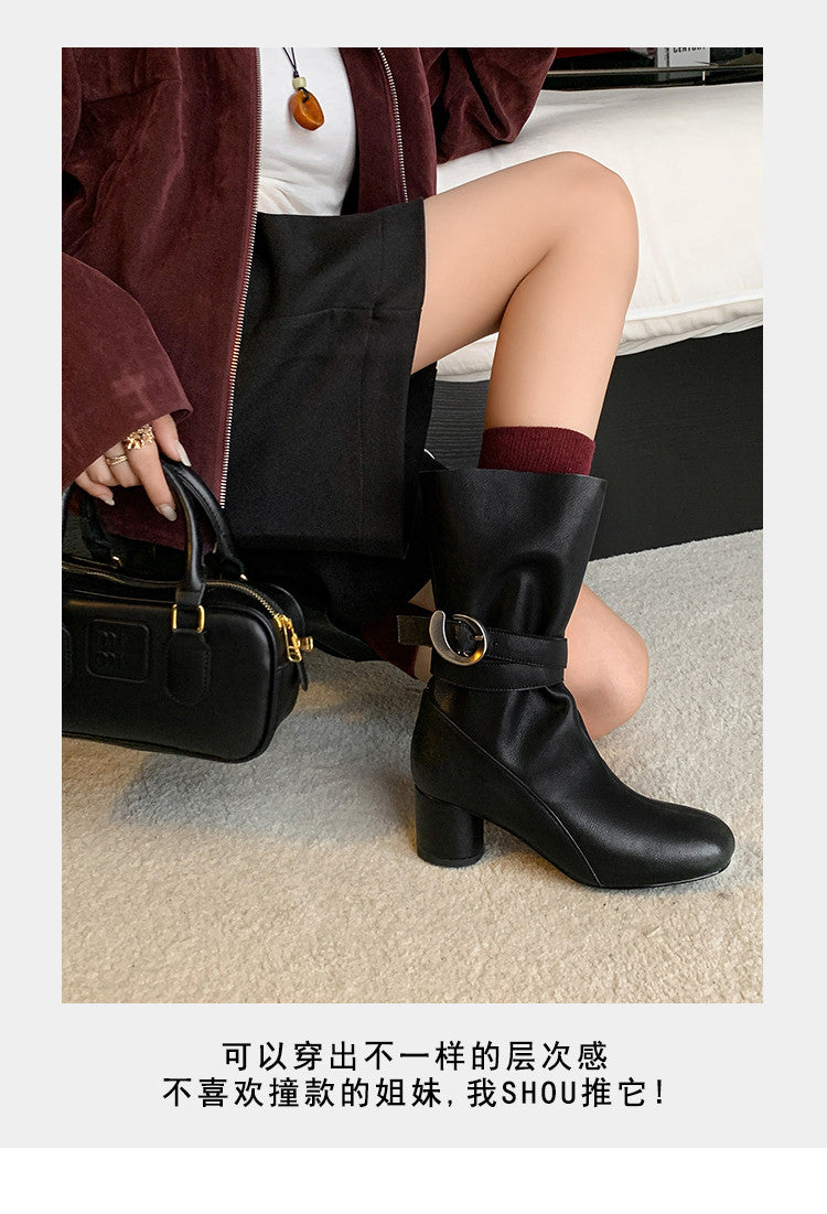 Karin Luna In Stock Spot Goods  Belt Buckle High Heel Large Tube Small Short Boots