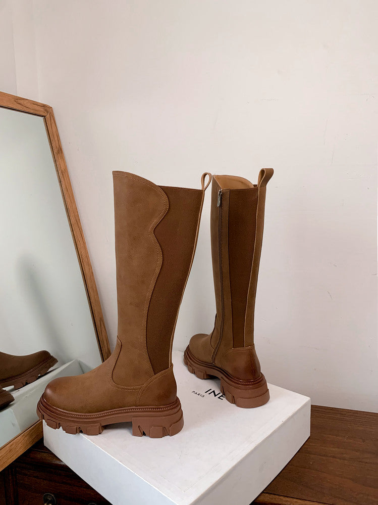 Karin Luna In Stock Versatile Irregular Stretch Fabric Long Boots