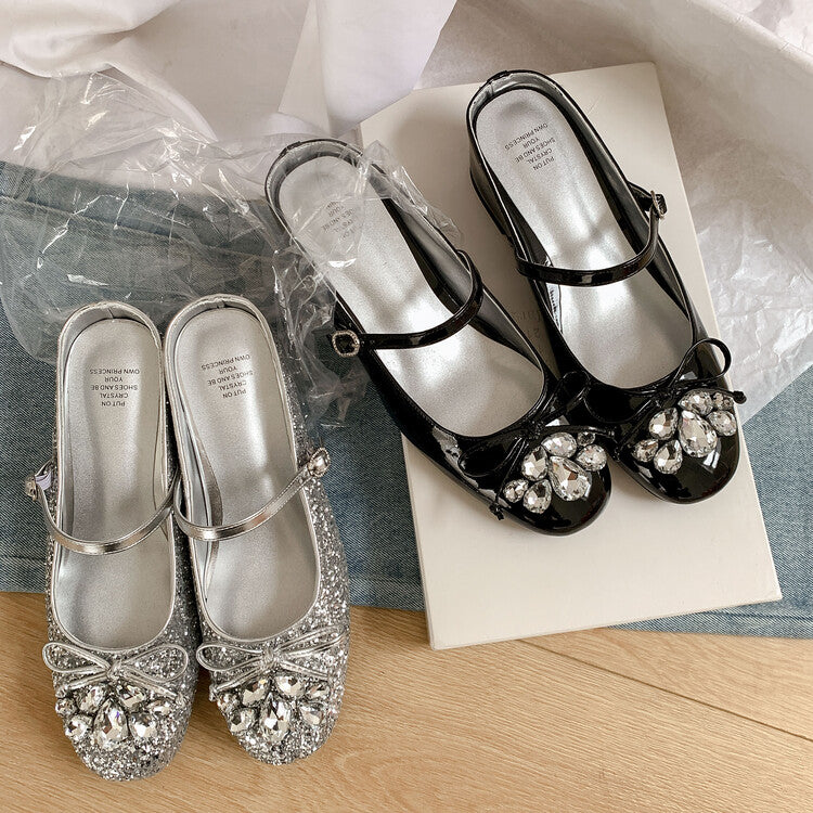 Karin Luna In Stock In Stock  Rhinestone One-Strap Round-Toe Slip-On Height-Increasing Soft Slippers
