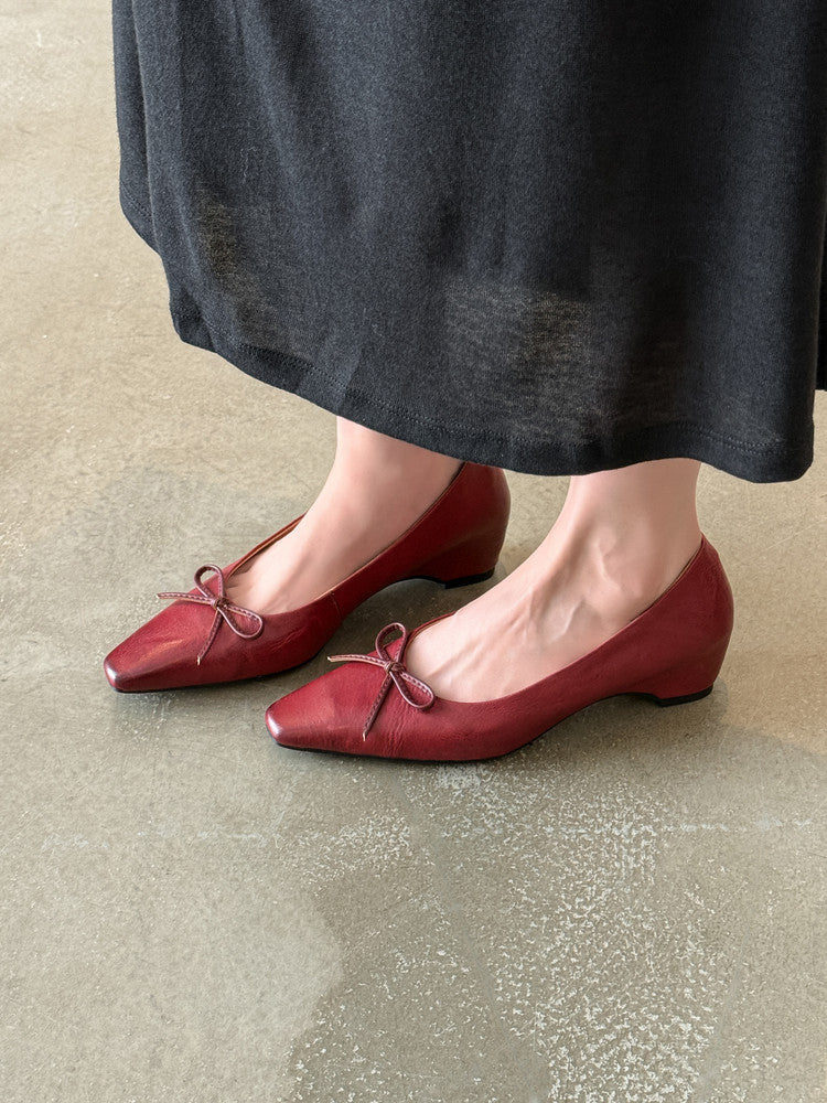 Karin Luna Full Layer Inside and Out~Basic Versatile Small Square Toe Butterfly Knot Irregular Heel Single Shoes
