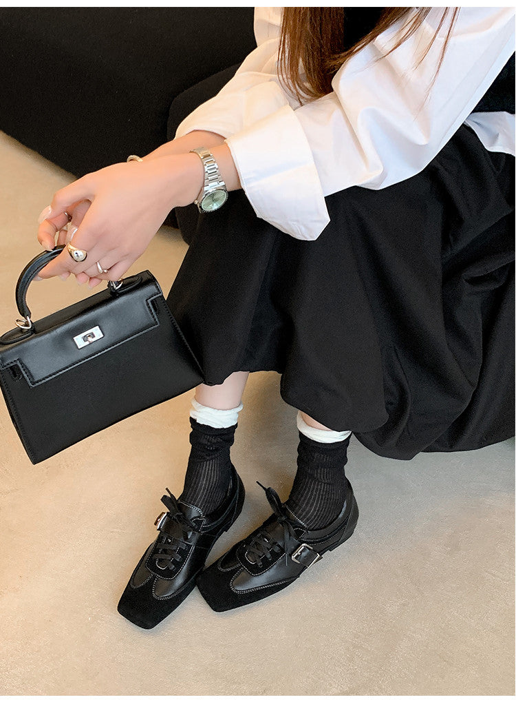 Karin Luna In Stock Spot Goods  Designed retro square-toe ballet shoes with laces