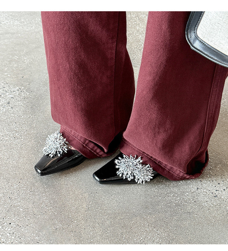 Karin Luna In Stock Spot Goods Exquisite Fireworks Buckle Small Square Toe Chunky Heel Commuter Shoes
