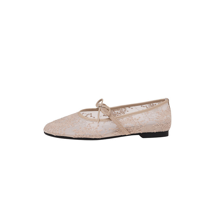 Karin Luna In Stock Spot Goods  Summer Breathable Retro Embroidered Bow Granny Shoes
